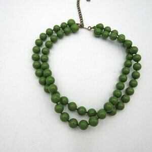 Vintage Molded Green Bead Double Strand‎ Necklace 11" Choker Hook Chain Clasp